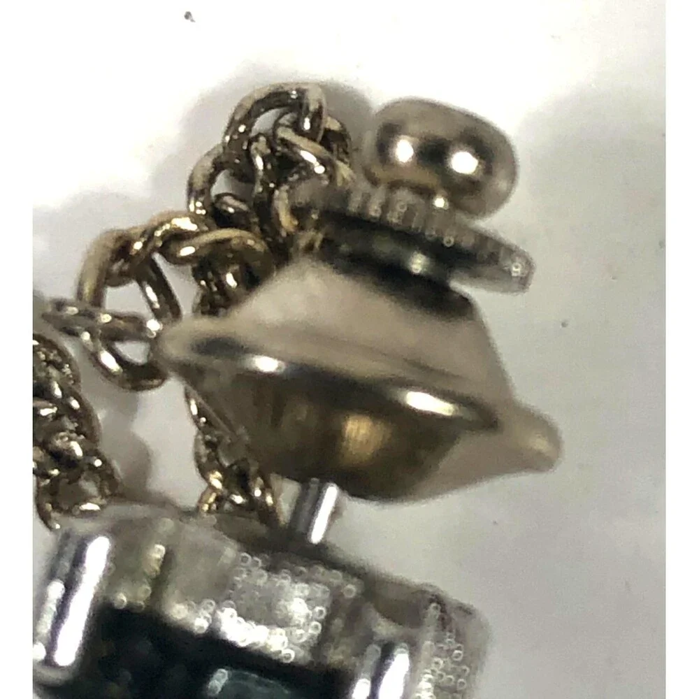 Vintage Polished Green Jadeite or Serpentine Stone Tie Tack w/ Chain Bar